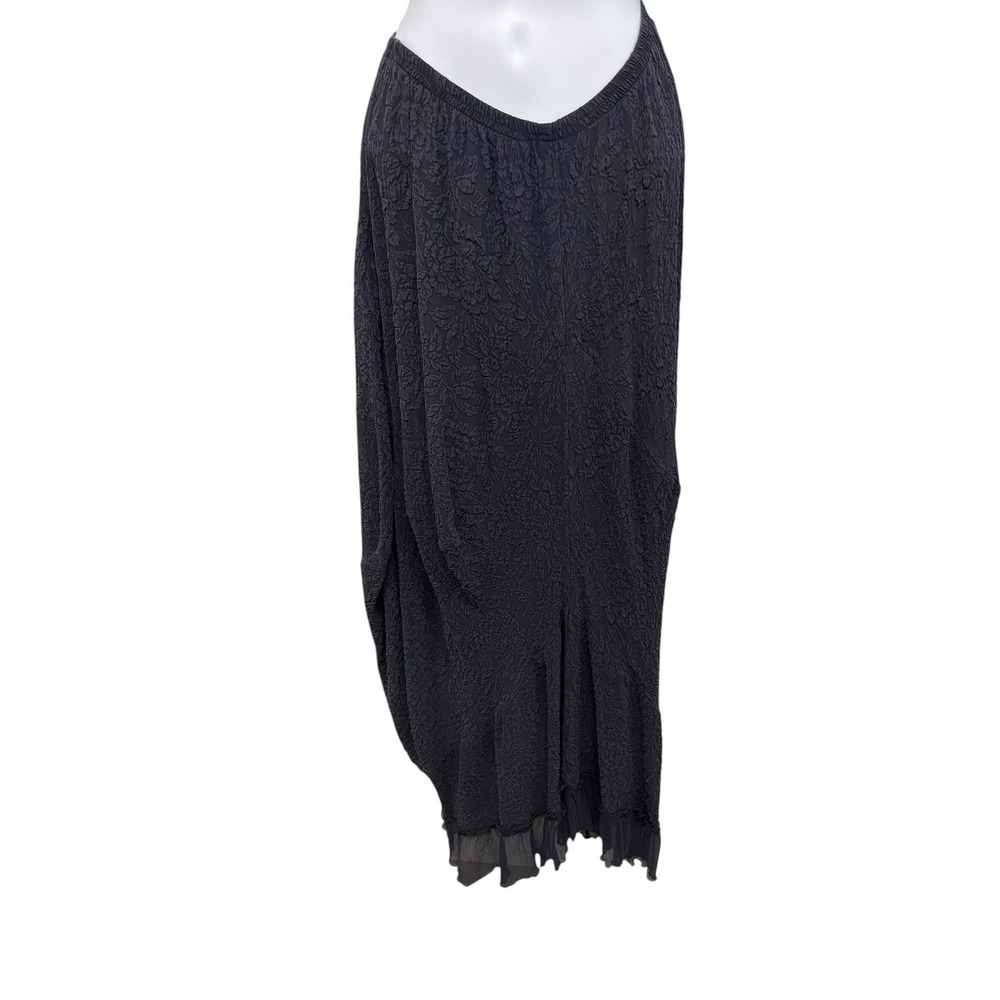 URU 100% Silk Floral Jacquard Maxi Skirt Charcoal Grey Handkerchief Lagenlook